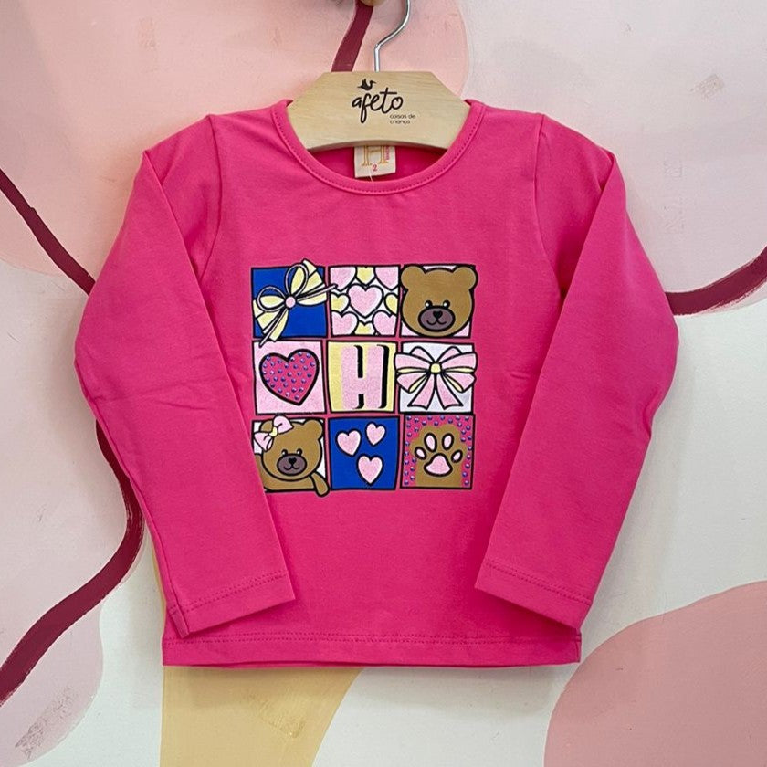 Blusa Manga Longa menina Ursinhos Quadrihos