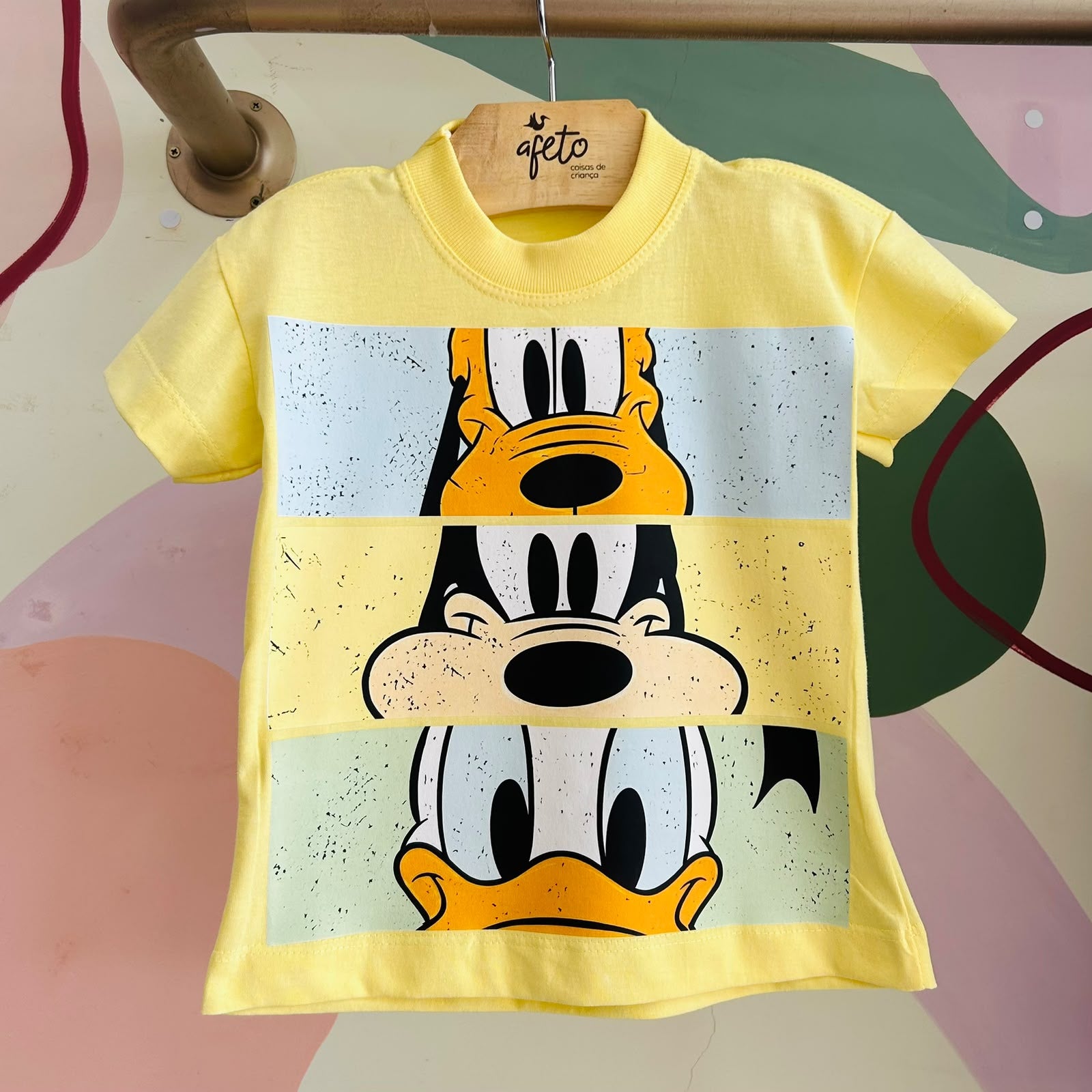 Camiseta Infantil Menino Manga Curta Amarela Pateta Pato Donald