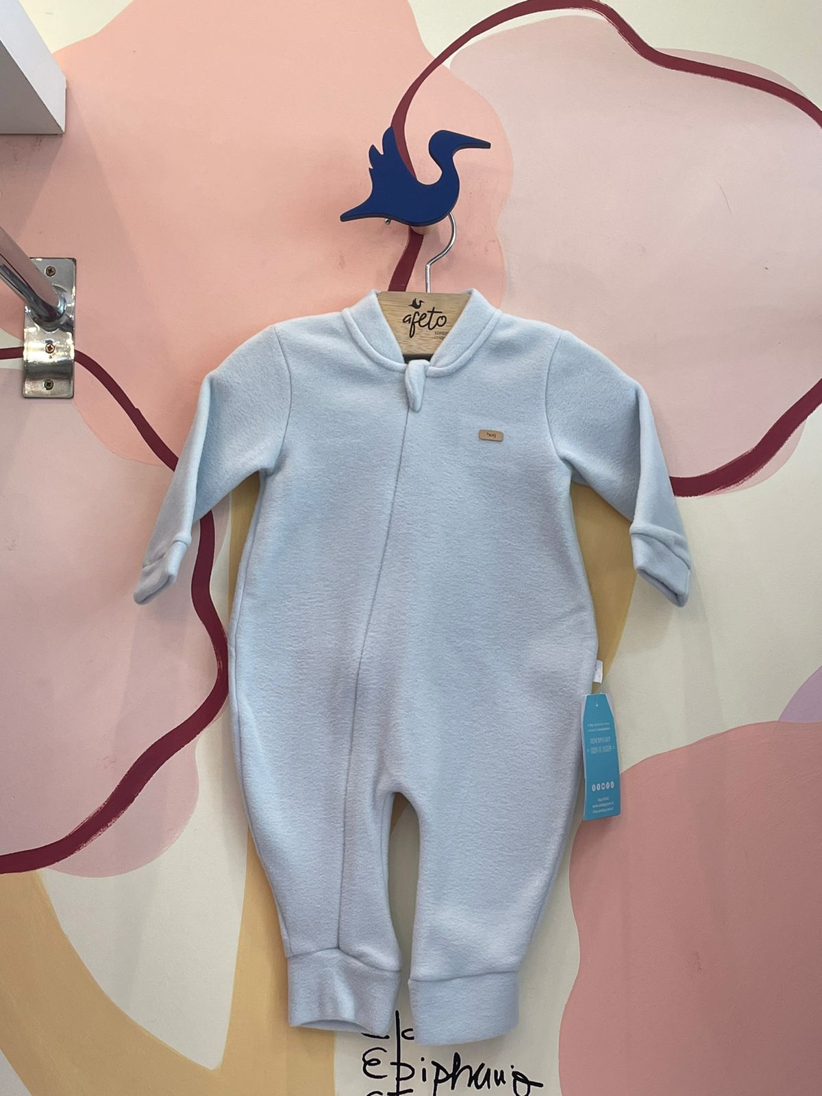 Macacao Manga Longa Hug Infantil Unissex Soft Liso Ziper Azul