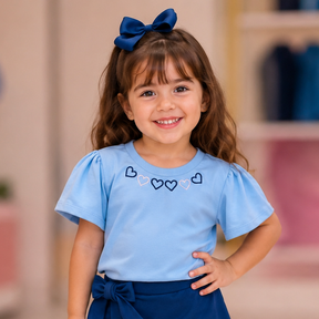 Blusa Infantil Menina Coracao Azul