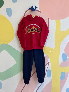 Conjunto Manga Longa Calça menino Travel Com Touca