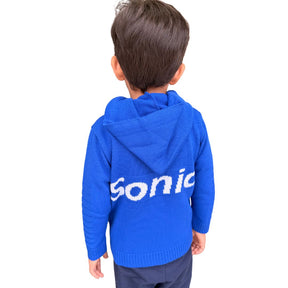 Blusa Tricot Infantil Inverno Capuz com Bolso Sonic Azul