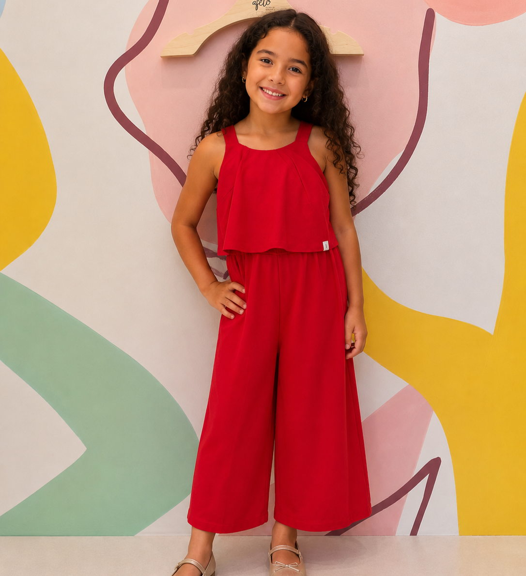 Macaquinho Regata Malagah Infantil Menina Babado Frontal Liso