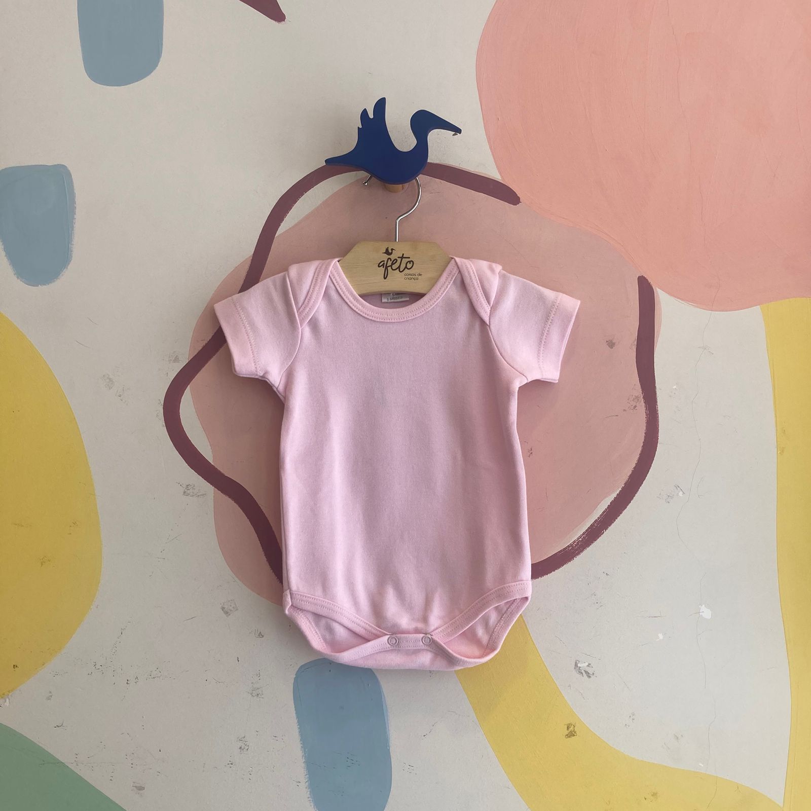 Body manga curta Baby Fashion menina Algodao Rosa