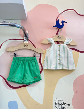 Conjunto regata shorts Bakulelê menina linho listrado