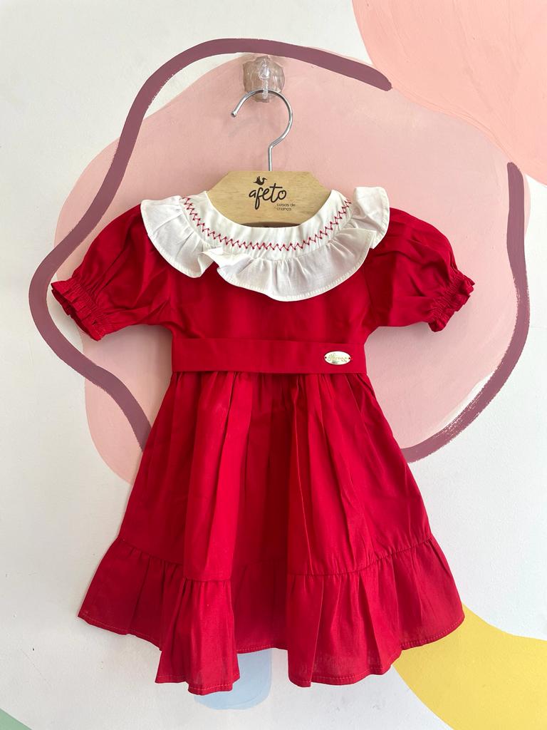 Vestido Manga Curta Bambolina Infantil Fem Gola Bordada