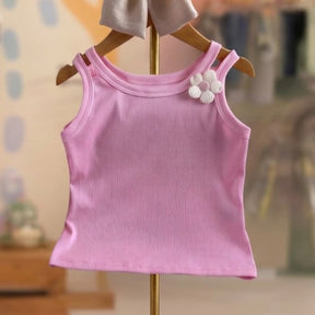 Blusa Infantil Menina Regata Flor Rosa Bia