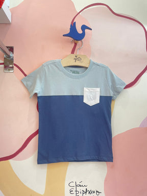 Camiseta manga curta menino Bicolor Bolsinho