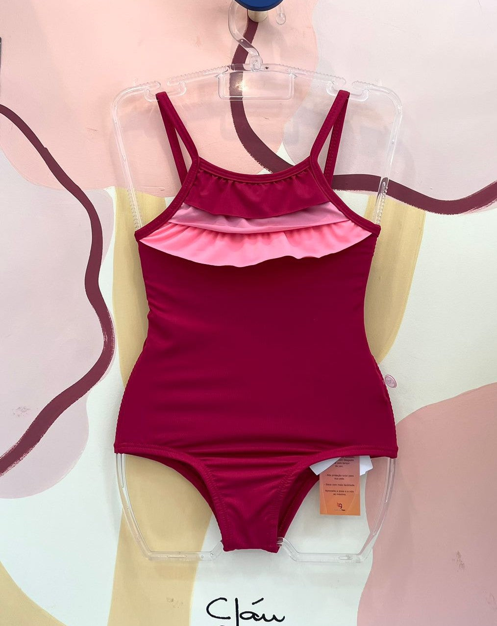 Maio Boca Grande Infantil menina Babado vinho rosa