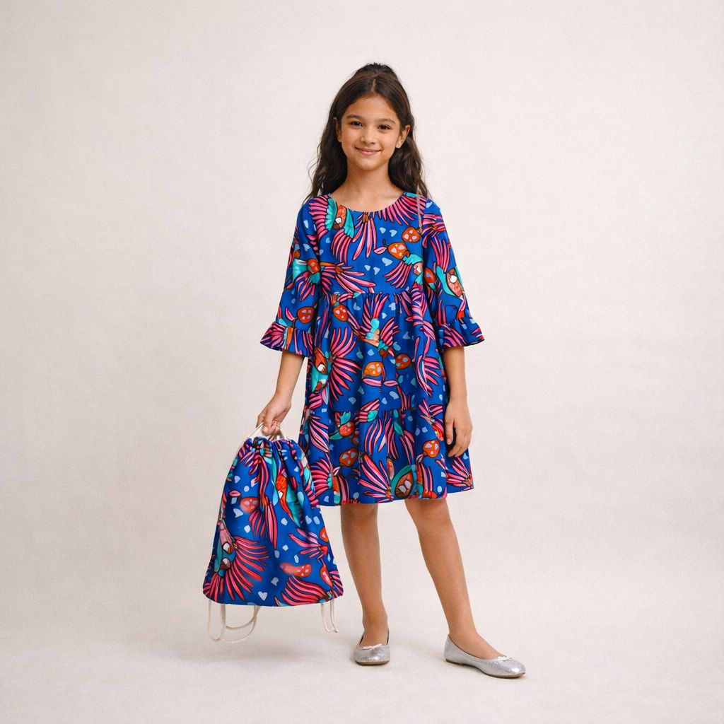 Vestido Arara Infantil Menina Viscose Manga 3/4 com Mochilinha