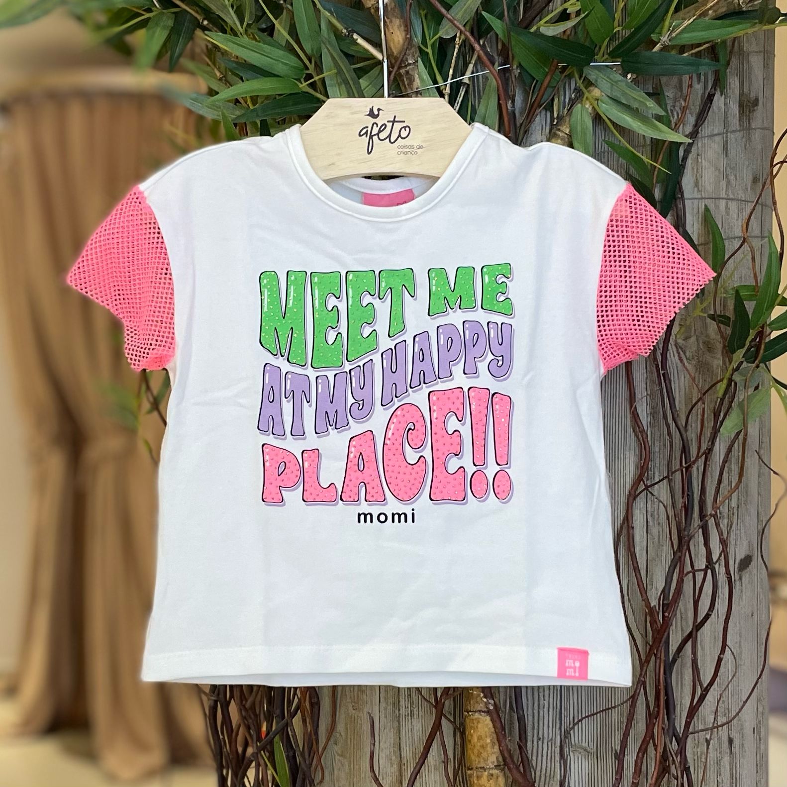 Blusa Manga Curta Momi menina Manga Telinha Neon