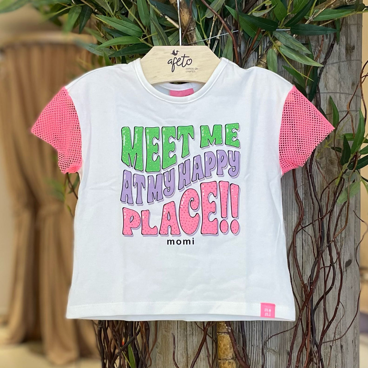 Blusa Manga Curta Momi menina Manga Telinha Neon