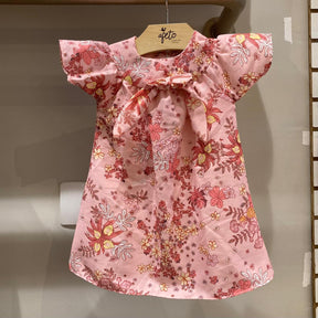 Vestido Manga Curta menina Boca Grande Flores Laco