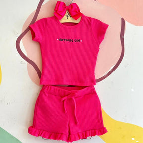 Conjunto Manga Curta Shorts Hrradinhos Menina Canelado