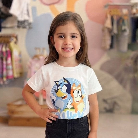 Camiseta Infantil Unissex Menino Menina Manga Curta Off Bluey