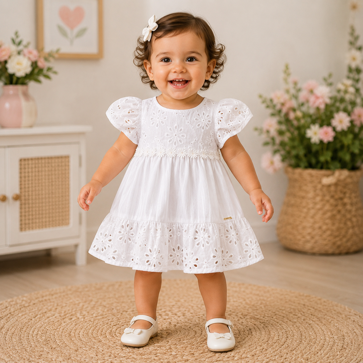 Vestido Manga Curta Bebe Momi menina Lasie com Tapa Fralda ( Não Acompanha Laço )