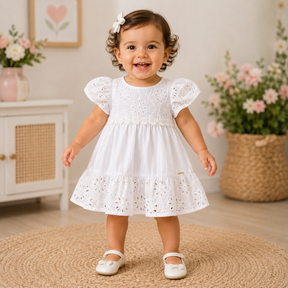 Vestido Manga Curta Bebe Momi menina Lasie com Tapa Fralda ( Não Acompanha Laço )