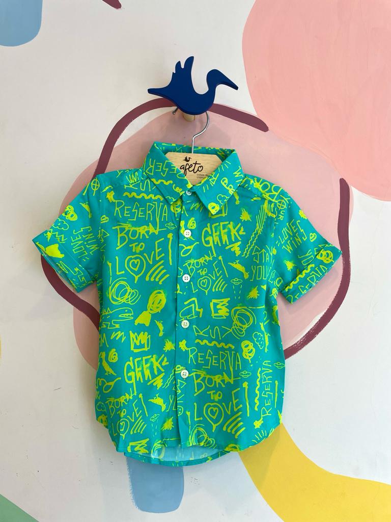 Camisa Manga Curta Reserva Infantil menino Lettering Verde Lima
