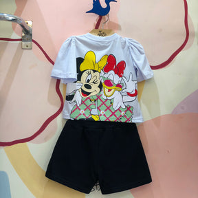 Conjunto Menina Minnie Margarida Disney manga curta branco shorts preto