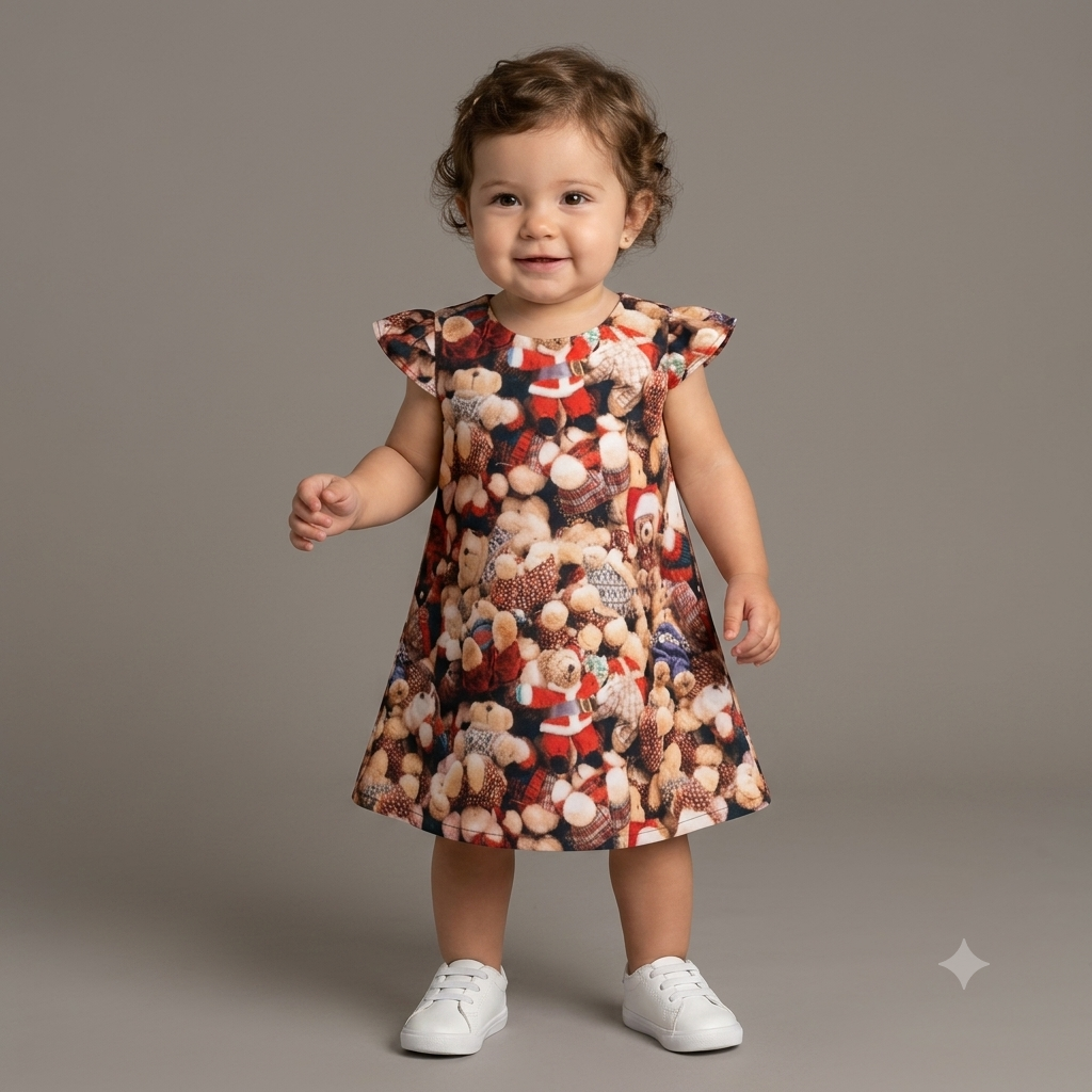 Vestido manga curta menina infantil Yoyo Natal Estampado