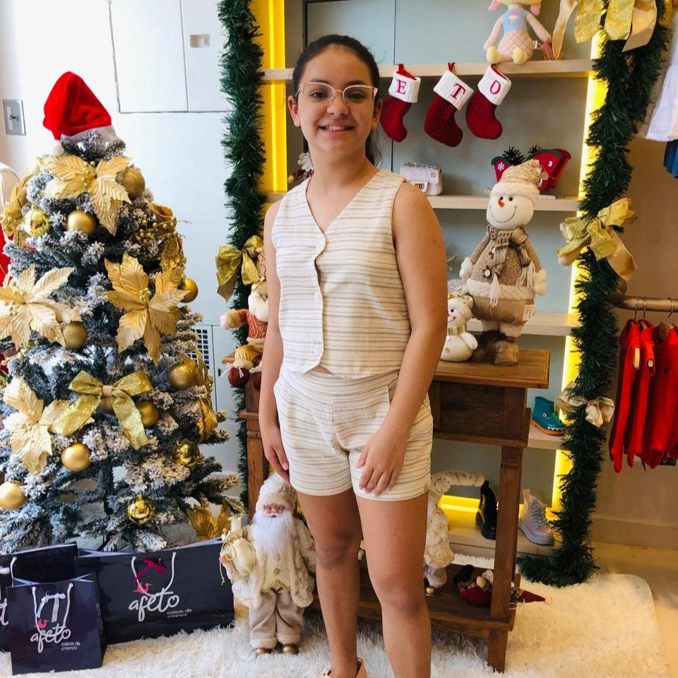 Conjunto Regata Shorts Malagah Menina Listrado Colete
