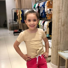 Blusa Manga Curta menina Strass Nozinho Nude