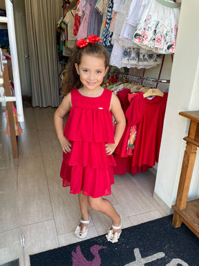 Vestido Regata Malagah Infantil Fem Organza Babados Vermelho