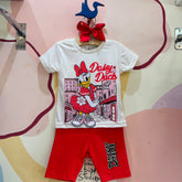 Conjunto Menina Margarida Disney manga curta shorts ciclista off white/vermelho