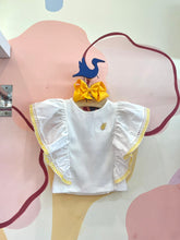 Blusa manga curta menina Momi Canelado Babado branco amarelo