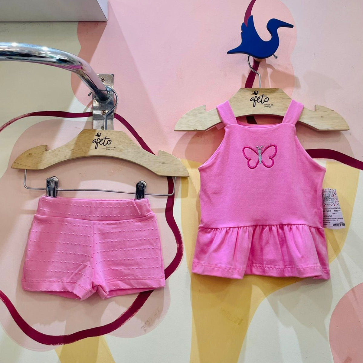 Conjunto Regata Shorts menina Borboleta Rosa