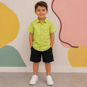 Camisa Manga Curta Charpey Infantil Menino Lettering Tricoline Verde Lima