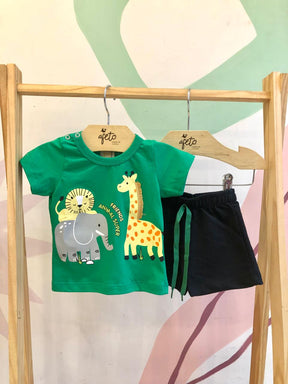 Conjunto manga curta bermuda Hrradinhos menino Animais