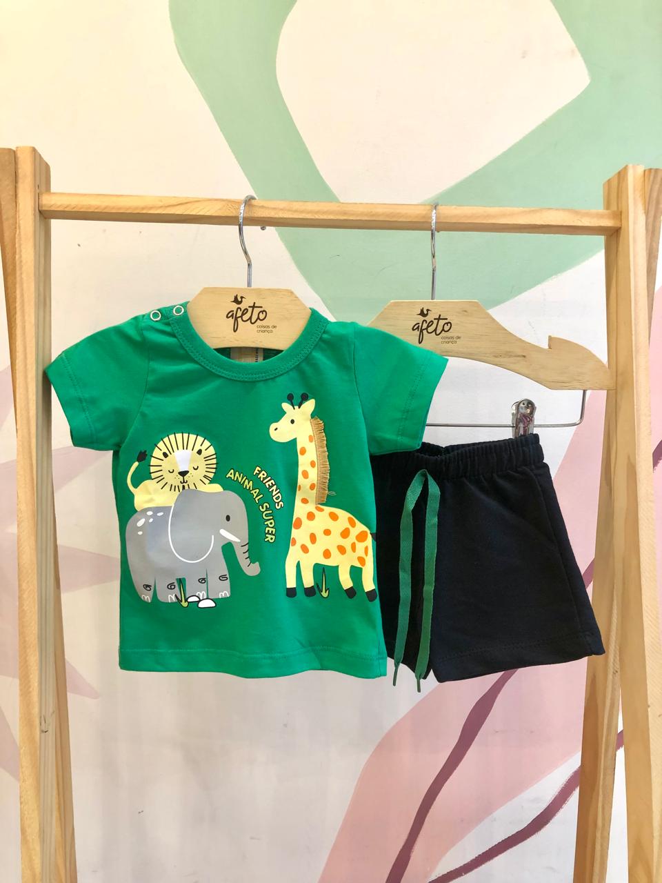 Conjunto manga curta bermuda Hrradinhos menino Animais