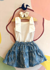 Conjunto Regata Saia Momi Menina Bordado Laços Branco