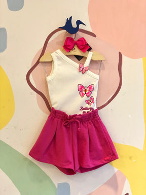 Conjunto Regata Shorts Menina Momi Canelado Borboletas