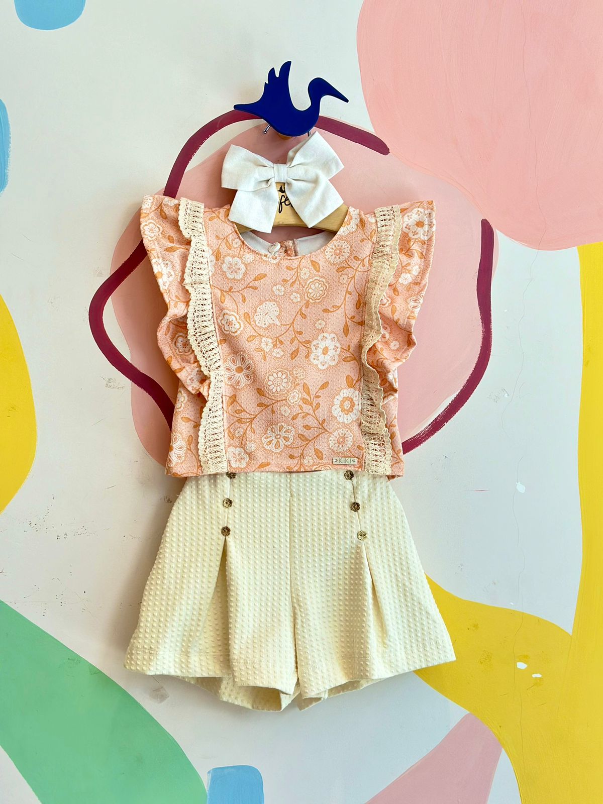 Conjunto Manga Curta Shorts Kiki Xodo Menina Babado Flores