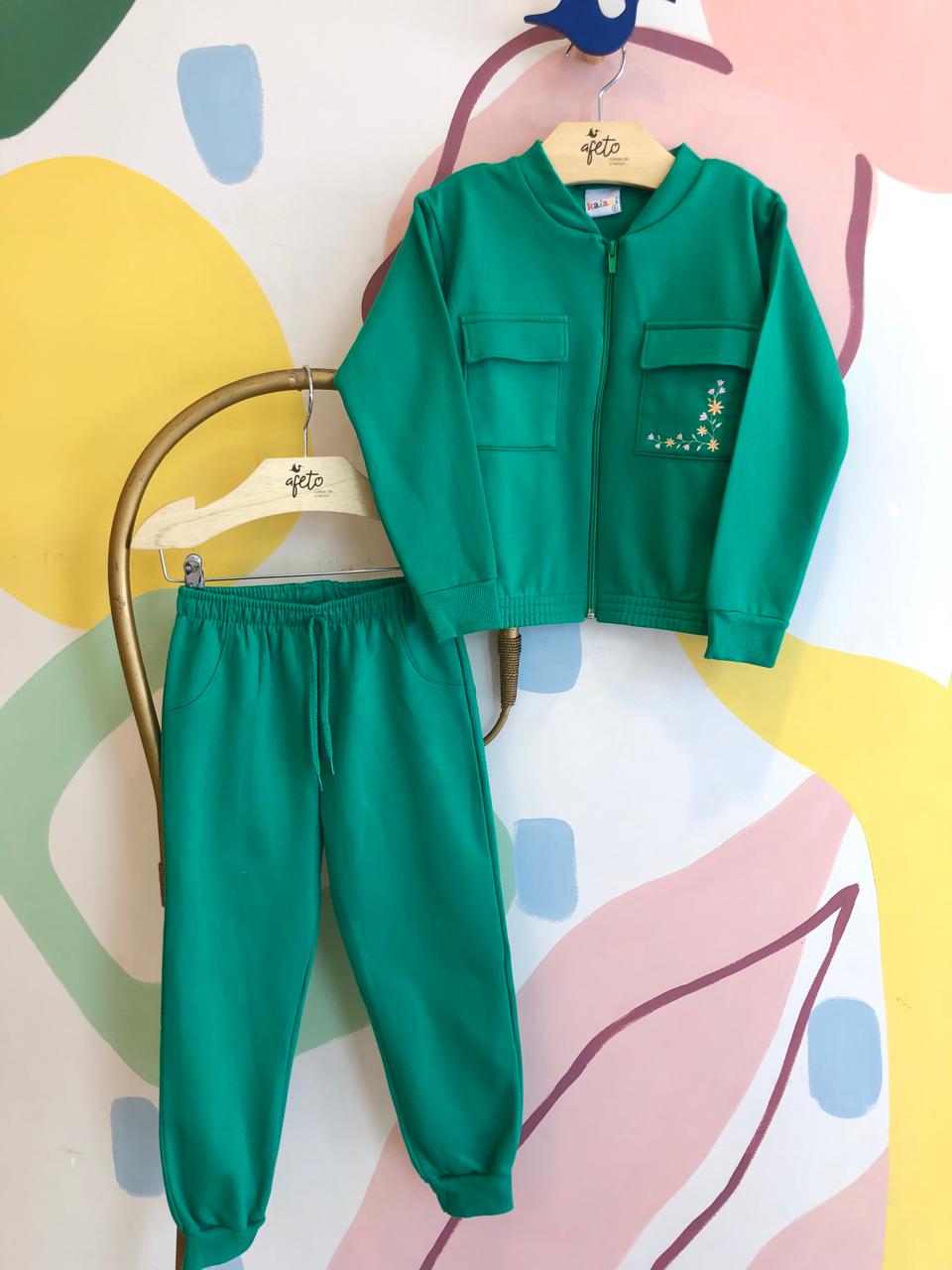 Conjunto manga longa Calça menina Kaiani Jaqueta Flores