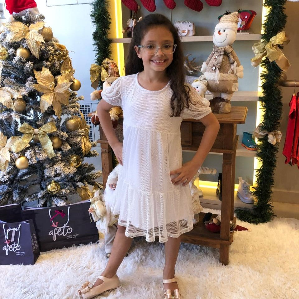 Vestido manga curta menina Sobreposicao Tela