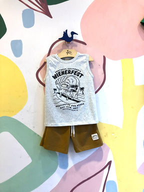 Conjunto Regata Bermuda menino Cachorro Surfista Cinza Chumbo