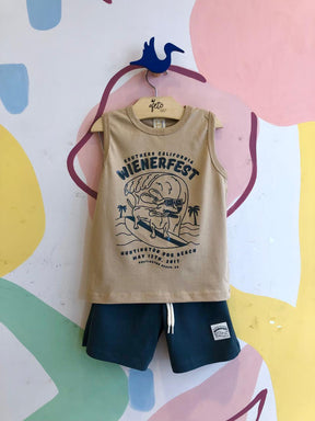 Conjunto Regata Bermuda menino Cachorro Surfista