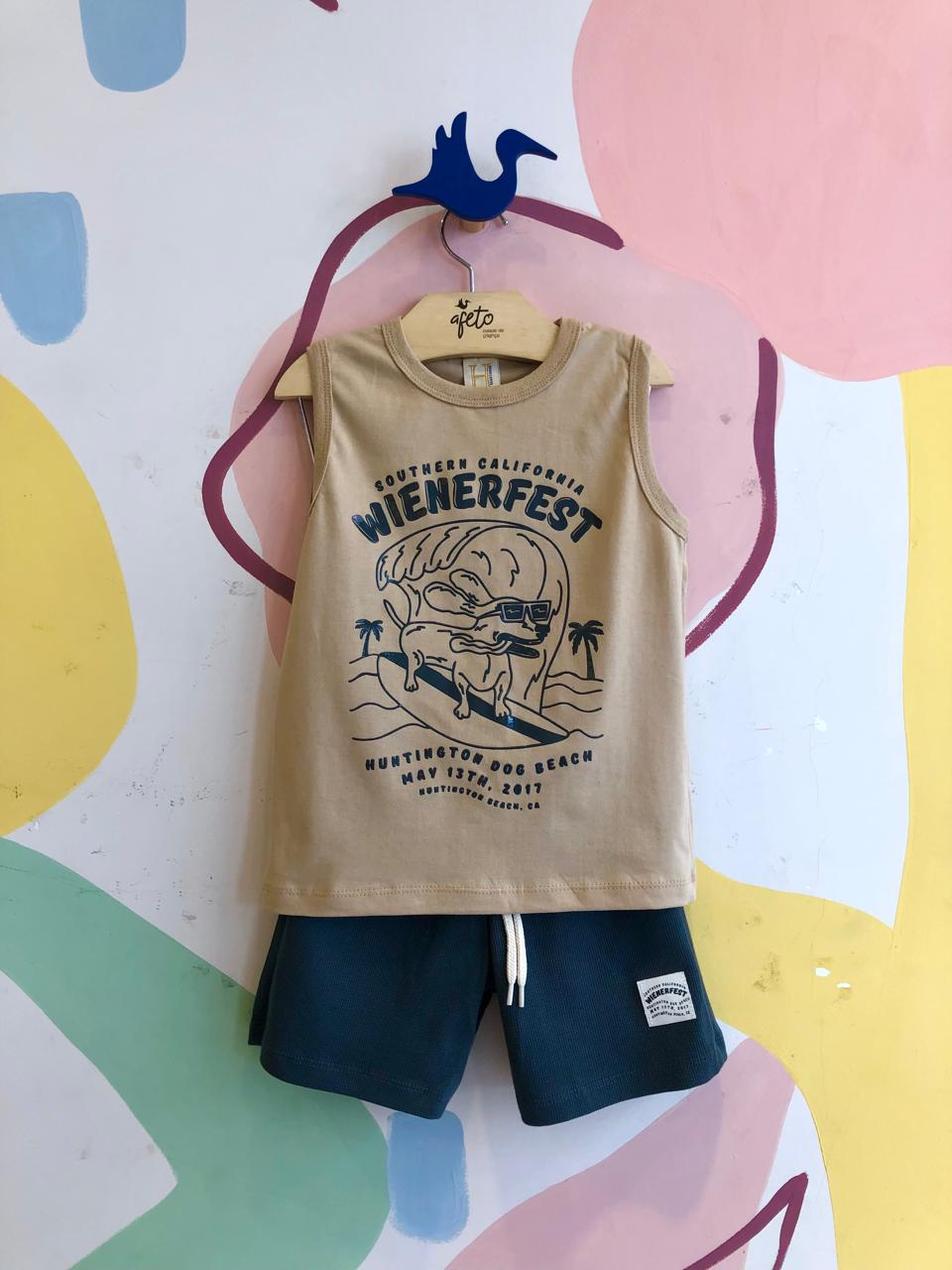 Conjunto Regata Bermuda menino Cachorro Surfista