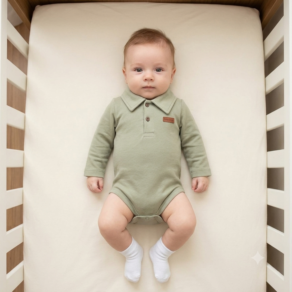 Body Polo Menino Bebê Manga Longa Pique Verde Pingo Lele