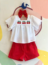 Conjunto manga curta Shorts menina Cerejinha Laise Vermelho Branco