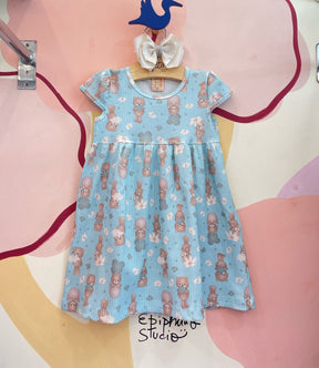 Vestido manga curta menina Canelado Ursos