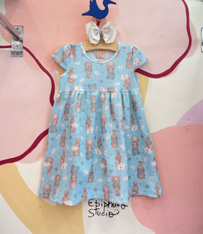 Vestido manga curta menina Canelado Ursos