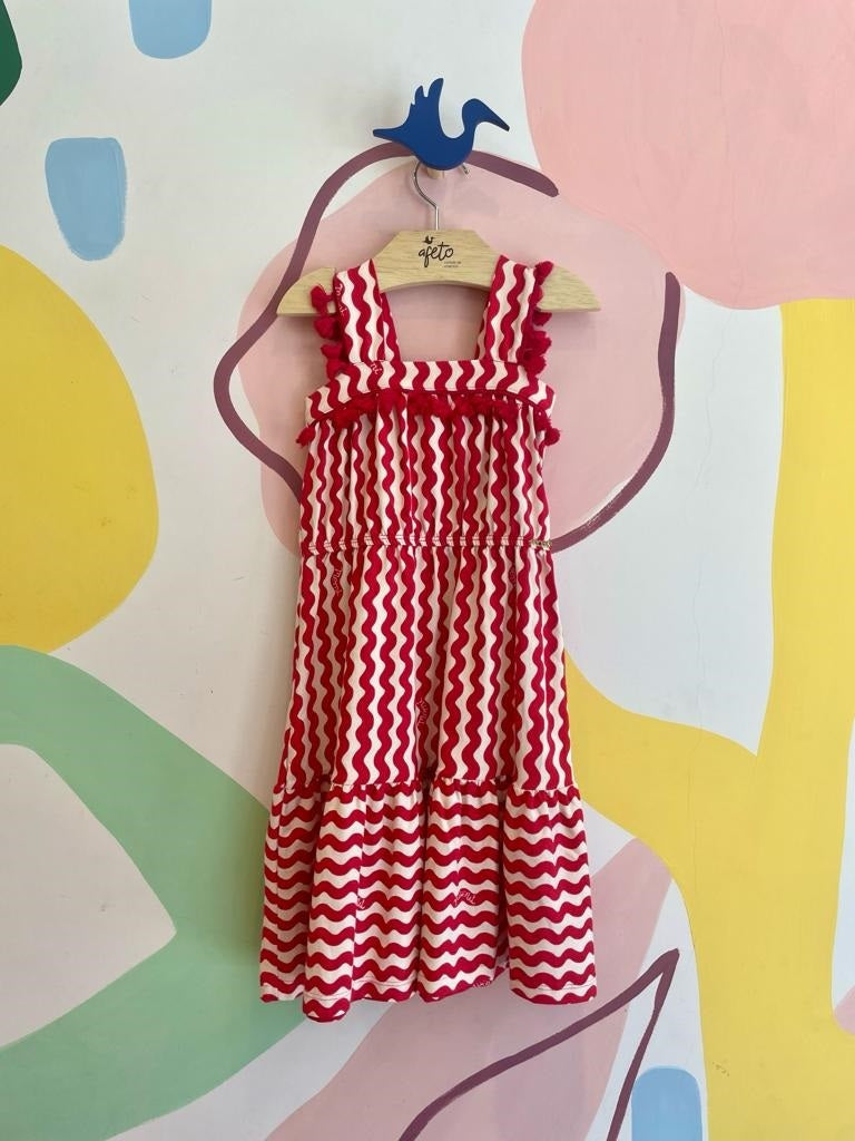 Vestido Regata Momi Infantil Fem Midi Ondinhas Vermelho
