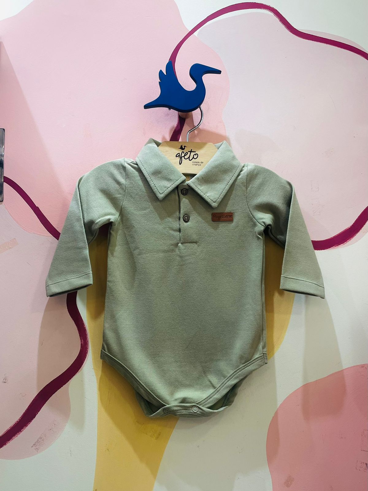 Body Polo Menino Bebê Manga Longa Pique Verde Pingo Lele