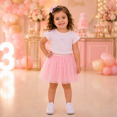 Conjunto Infantil Menina Manga Curta e Saia Tule Glitter Kiki Xodo