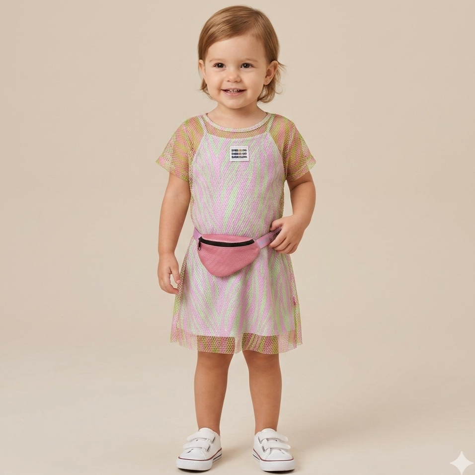 Vestido Manga Curta Bambolina Infantil menina Telinha com Pochete