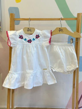 Vestido manga curta menina Ale Kids Bordado Flores